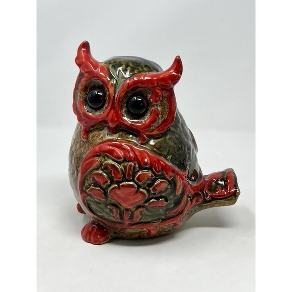 Mid Century Modern Owl 3D Eyes Figurine Decor Boho Retro 7.5" tall Ceramic - Picture 6 of 8